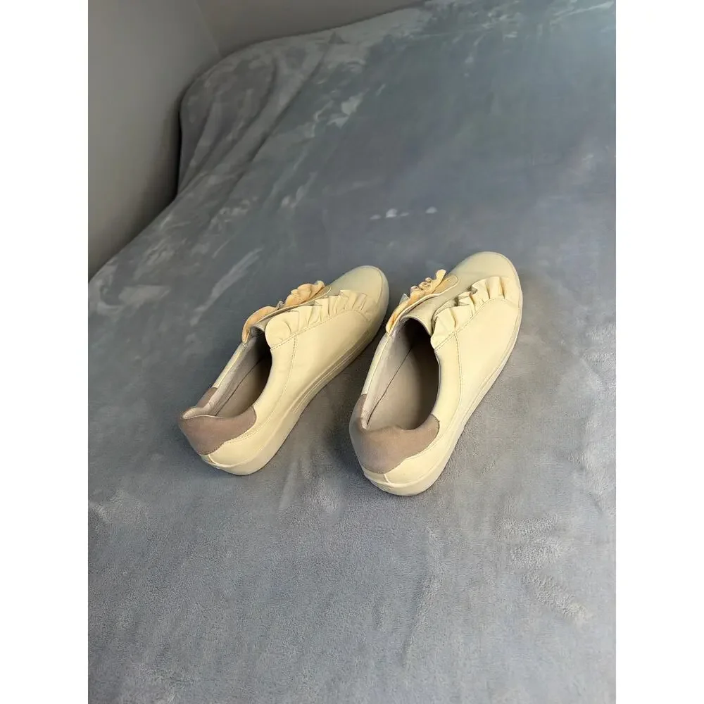 Joie Daw Butter Yellow Cream Suede Ruffle Low Top Slip On Sneakers 38 US 8